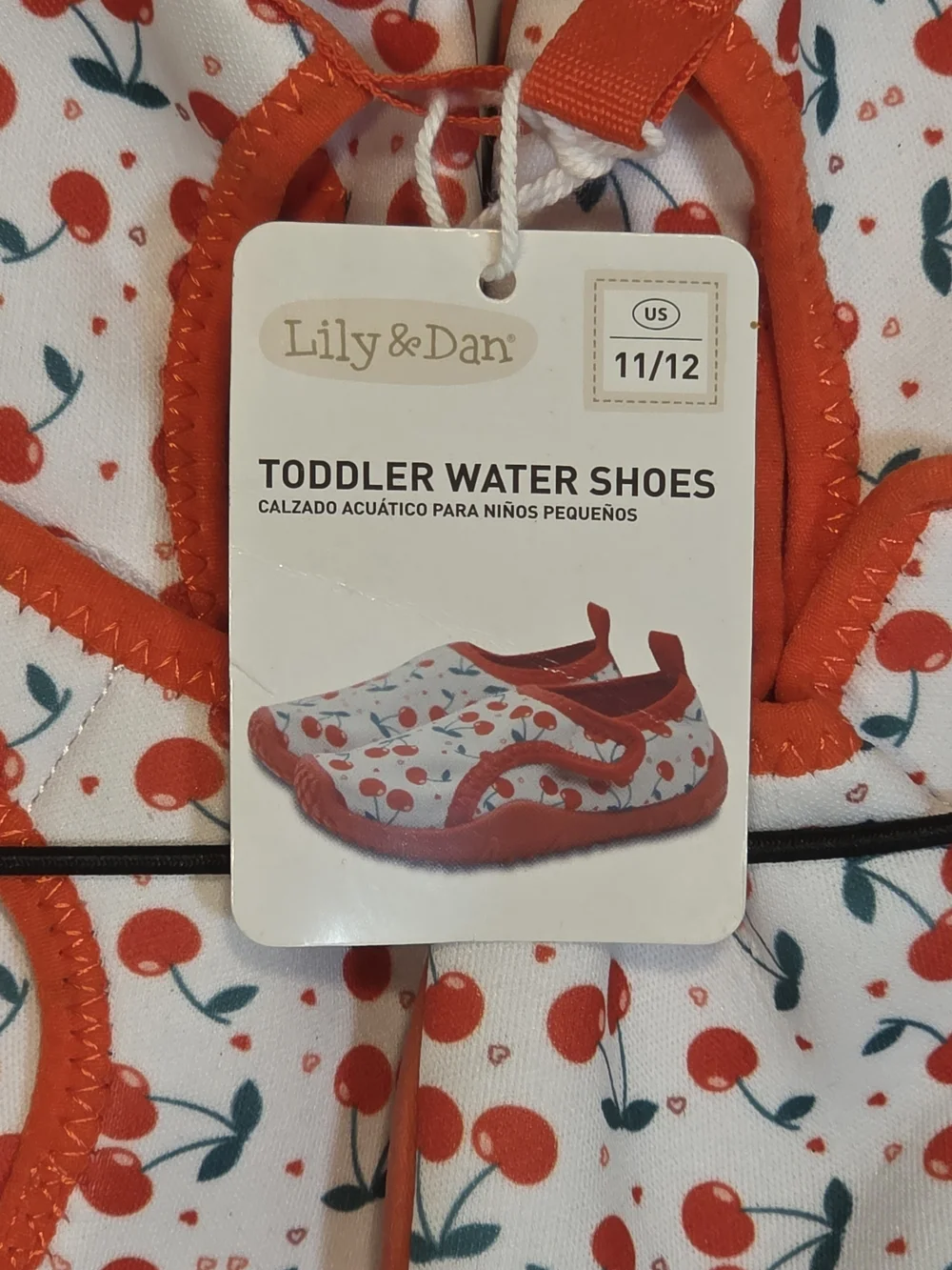 NWT Lily & Dan Girls Size 11/12 Red White Cherry Water Shoes Hook & Loop Close